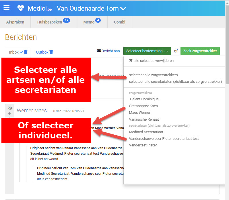 selecteer de ontvangers