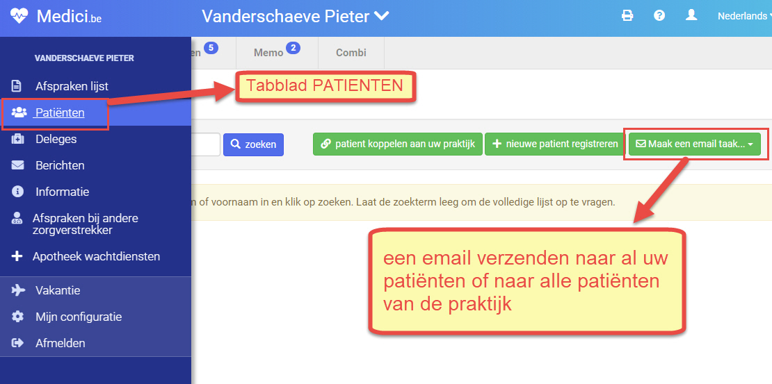 email naar alle patinten
