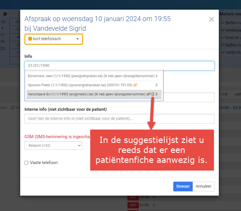 selecteer de ontvangers