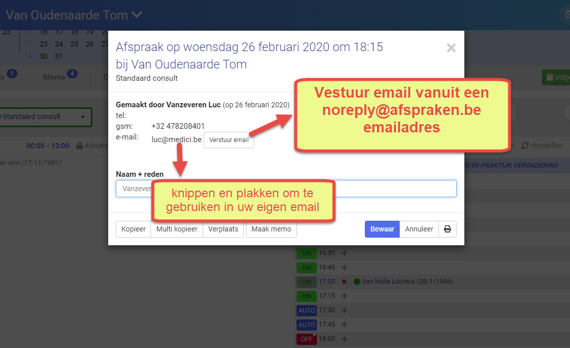 Klik op de afspraak van patient